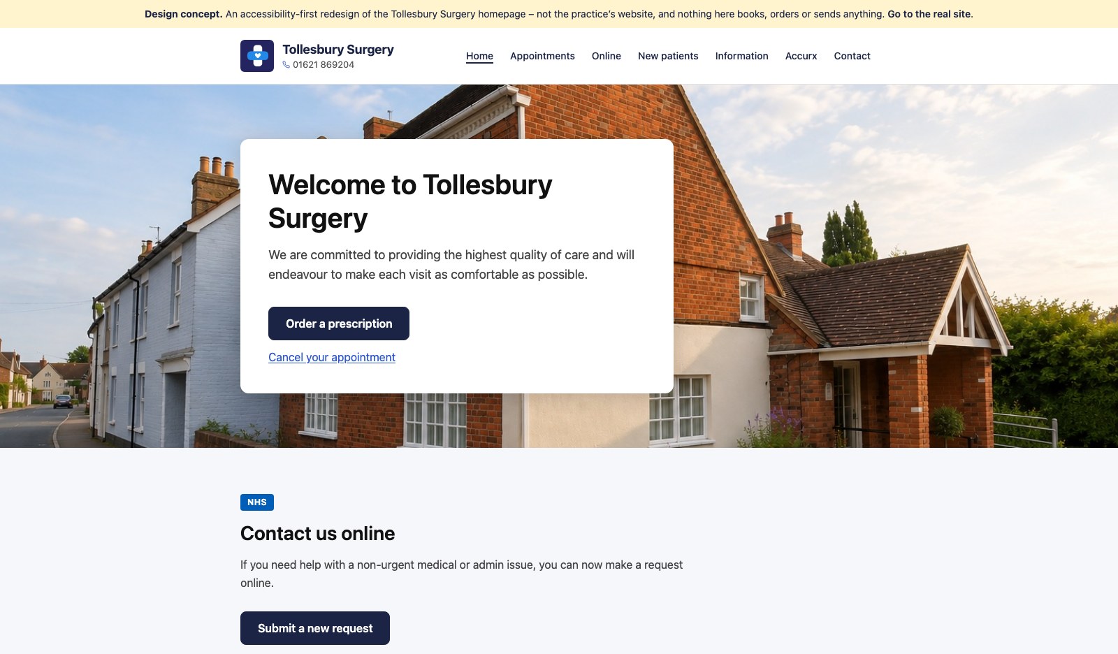 The Tollesbury Surgery homepage concept
