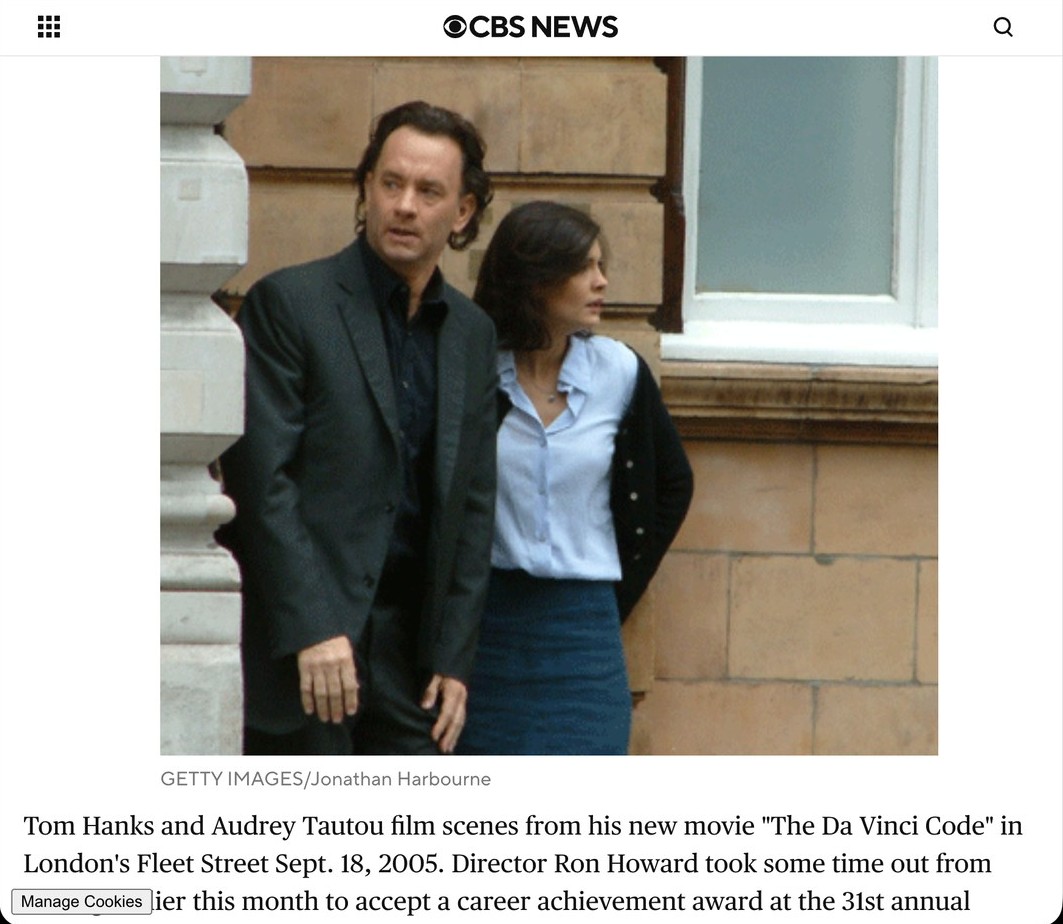 CBS News photo gallery showing Tom Hanks and Audrey Tautou filming The Da Vinci Code on Fleet Street